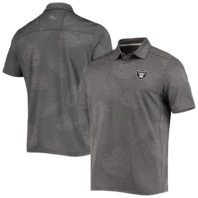 Polo pour homme Tommy Bahama Charcoal Las Vegas Raiders Palm Coast Delray Frond Allover IslandZone