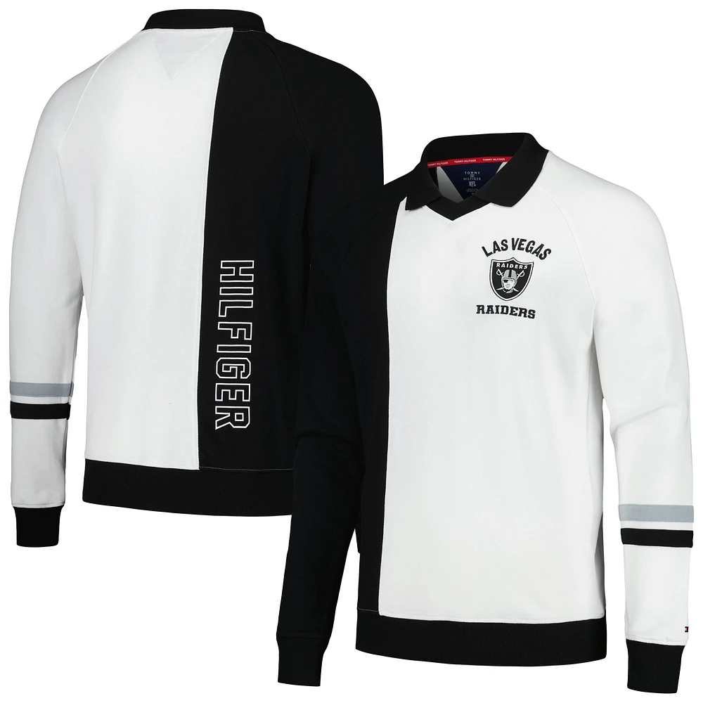 Sweat-shirt Tommy Hilfiger noir/blanc Las Vegas Raiders Spencer Color Block Polo Raglan pour hommes