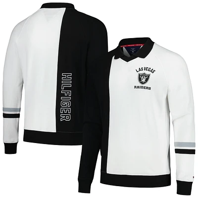Sweat-shirt Tommy Hilfiger noir/blanc Las Vegas Raiders Spencer Color Block Polo Raglan pour hommes