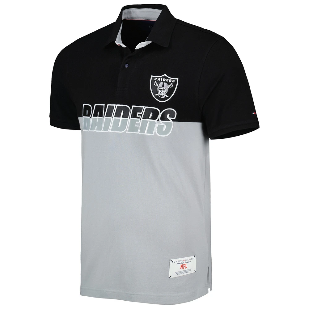 Men's Tommy Hilfiger Silver/Black Las Vegas Raiders Color Block Polo