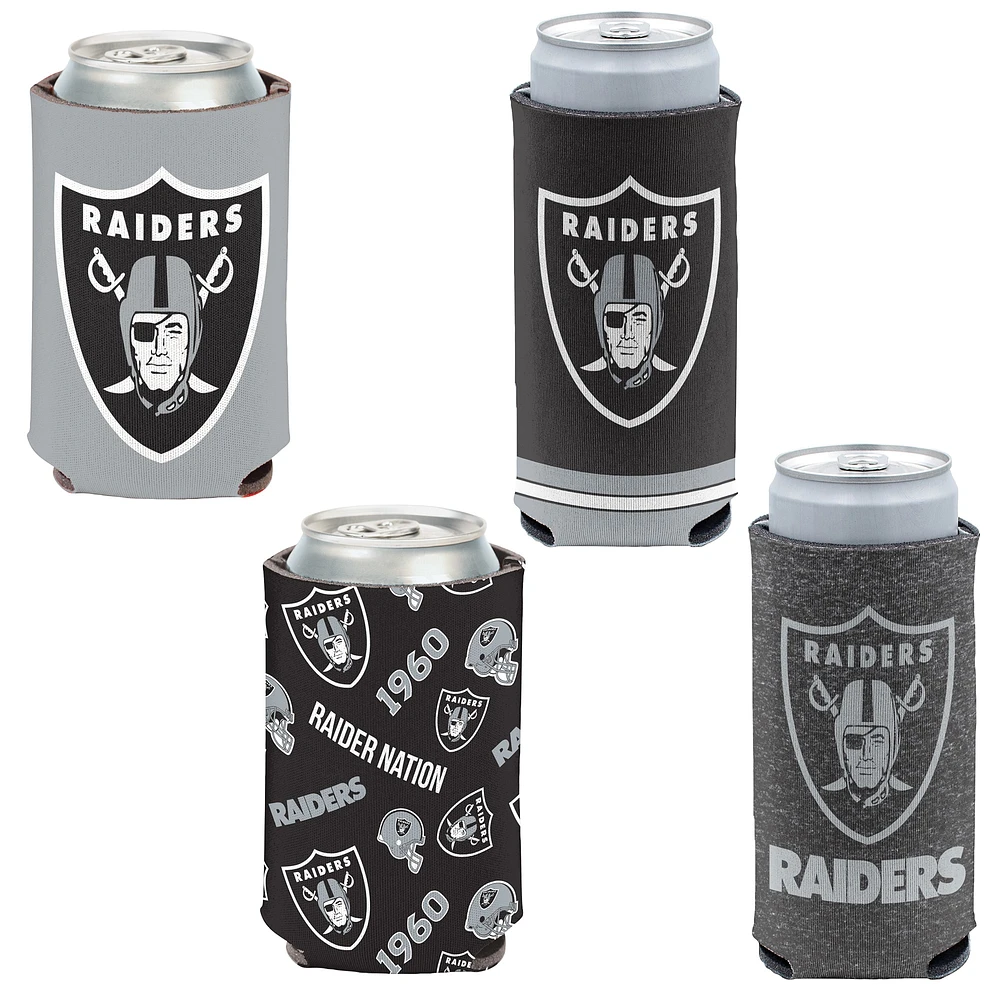 WinCraft Las Vegas Raiders, paquet de 4, 12 oz. Ensemble refroidisseur de canettes et de canettes minces