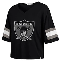 Women's '47 Black Las Vegas Raiders  Double Header Scout Cropped V-Neck T-Shirt