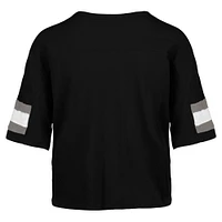 Women's '47 Black Las Vegas Raiders  Double Header Scout Cropped V-Neck T-Shirt