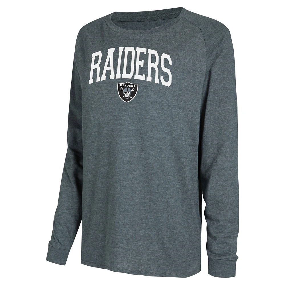 Ensemble de salon Concepts Sport noir/charbon pour femmes, t-shirt et short raglan à manches longues Las Vegas Raiders