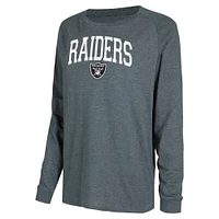 Ensemble de salon Concepts Sport noir/charbon pour femmes, t-shirt et short raglan à manches longues Las Vegas Raiders