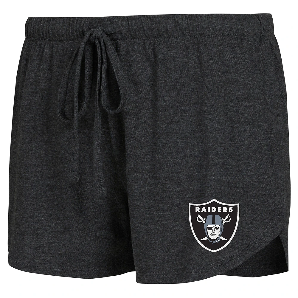 Ensemble de salon Concepts Sport noir/charbon pour femmes, t-shirt et short raglan à manches longues Las Vegas Raiders