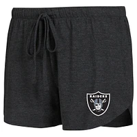 Ensemble de salon Concepts Sport noir/charbon pour femmes, t-shirt et short raglan à manches longues Las Vegas Raiders