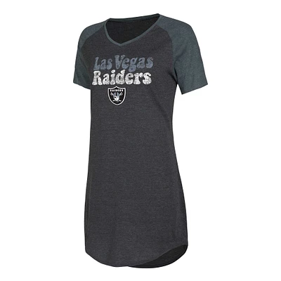 Chemise de nuit raglan à col en V Concepts Sport pour femmes, noir/charbon, Las Vegas Raiders