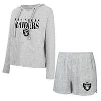 Ensemble t-shirt et short à capuche manches longues Concepts Sport gris Las Vegas Raiders Juniper pour femmes