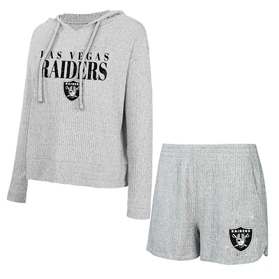 Ensemble t-shirt et short à capuche manches longues Concepts Sport gris Las Vegas Raiders Juniper pour femmes