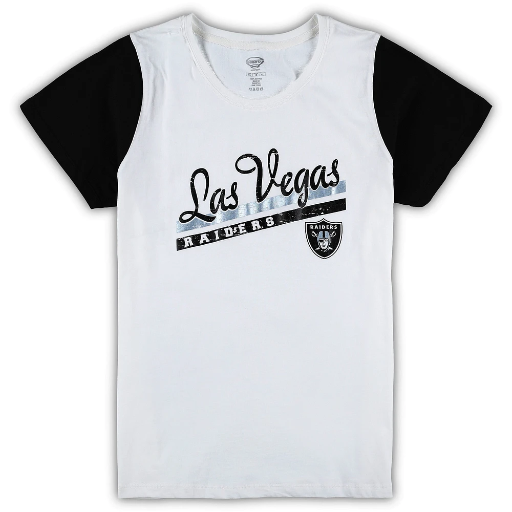 Women's Concepts Sport White/Black Las Vegas Raiders Plus Downfield T-Shirt & Shorts Sleep Set