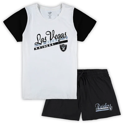 Ensemble de nuit pour femme Concepts Sport blanc/noir Las Vegas Raiders Taille plus t-shirt et short Downfield