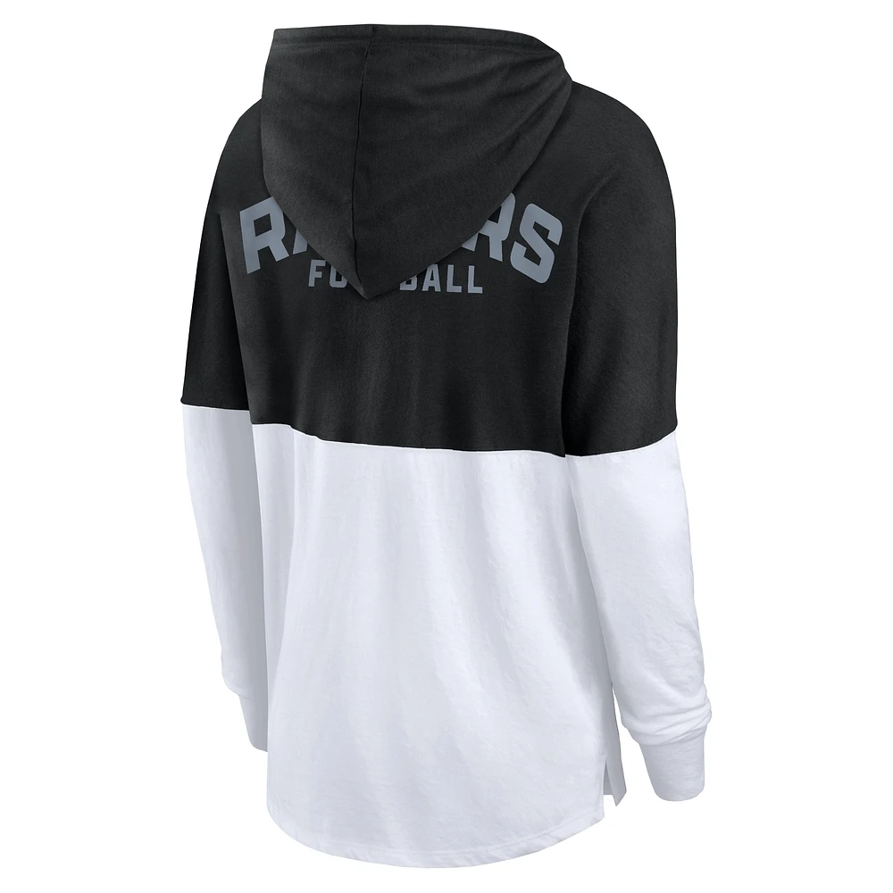 Women's Fanatics Black/White Las Vegas Raiders Backup Option Long Sleeve Hoodie T-Shirt