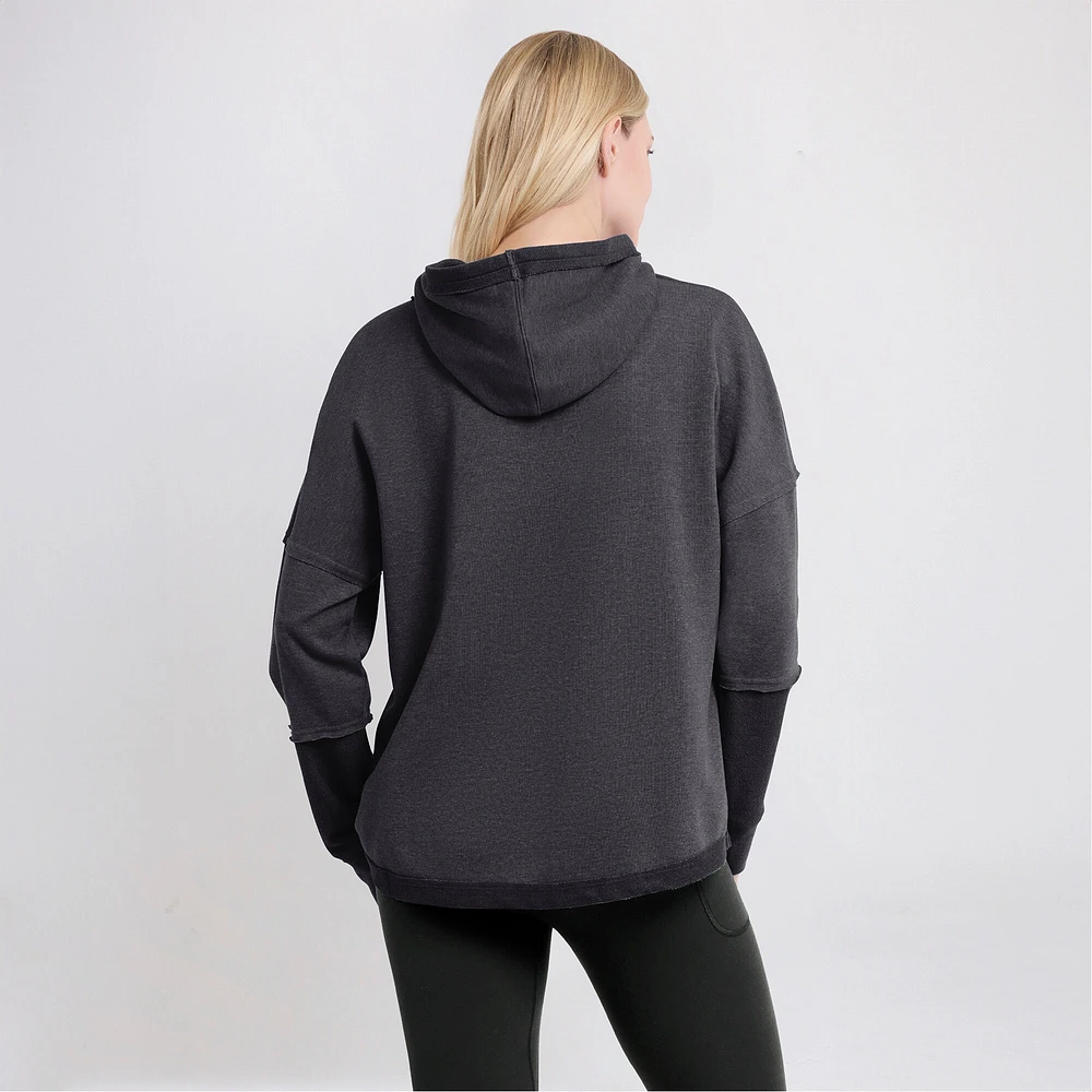 Women's Fanatics Charcoal Las Vegas Raiders Lightewight Modest Crop Lounge Helmet Arch Pullover Hoodie