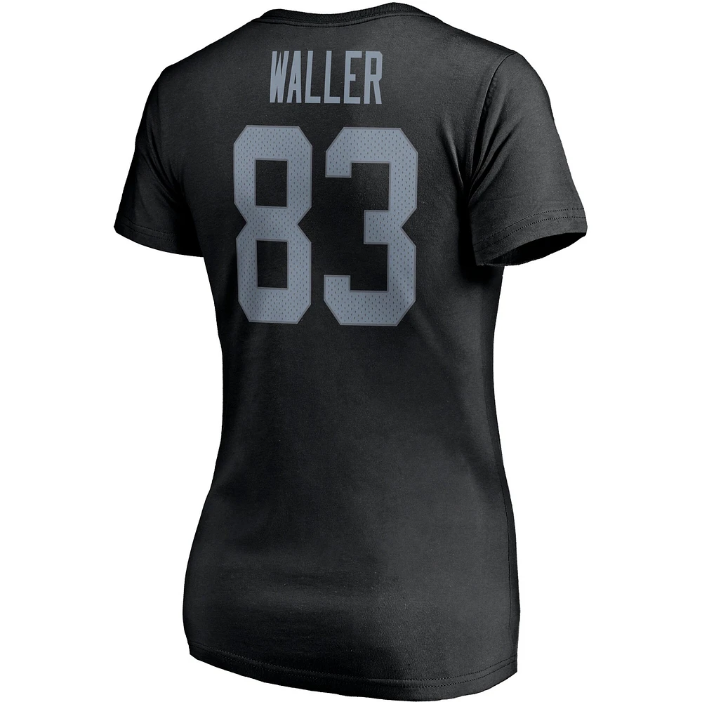 Women's Fanatics Darren Waller Black Las Vegas Raiders Player Icon Name & Number V-Neck T-Shirt