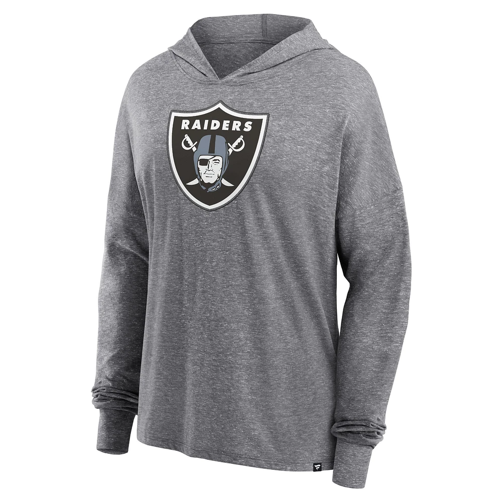 Women's Fanatics Heather Gray Las Vegas Raiders Cozy Primary Pullover Hoodie