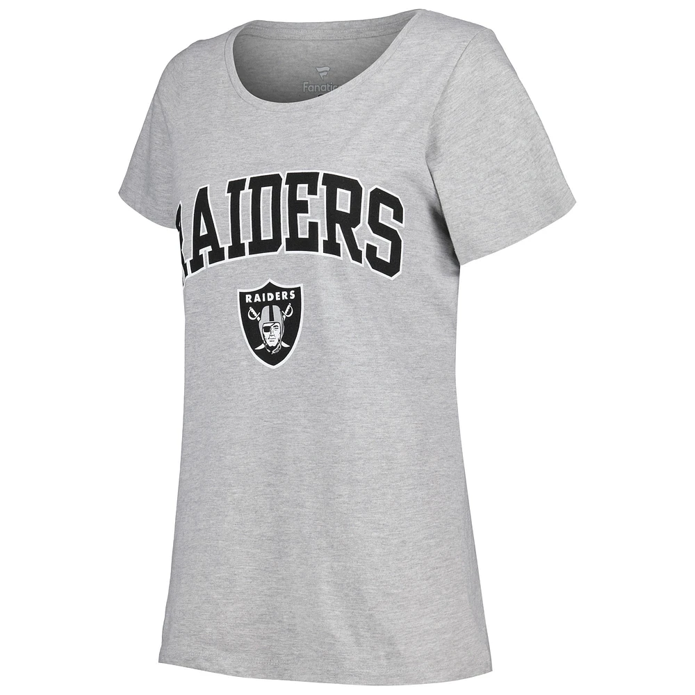 Women's Fanatics Heather Gray Las Vegas Raiders Plus Arch Over Logo T-Shirt