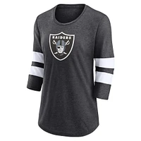 Women's Fanatics Heathered Charcoal Las Vegas Raiders Primary Logo 3/4 Sleeve Scoop Neck T-Shirt