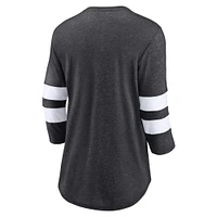 Women's Fanatics Heathered Charcoal Las Vegas Raiders Primary Logo 3/4 Sleeve Scoop Neck T-Shirt