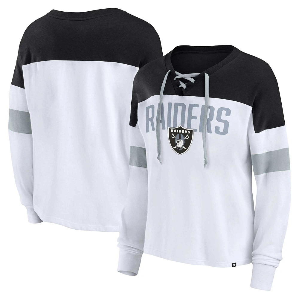 Haut à manches longues et col en V Fanatics pour femmes, blanc/noir, Las Vegas Raiders, grande taille, même match