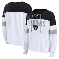 Haut à manches longues et col en V Fanatics pour femmes, blanc/noir, Las Vegas Raiders, grande taille, même match