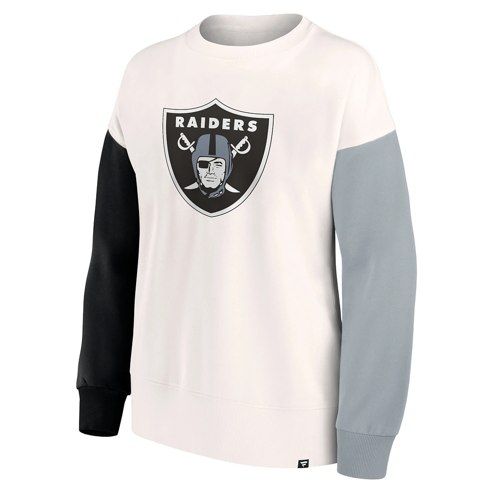 Women's Fanatics White Las Vegas Raiders Colorblock Primary Logo Pullover Sweatshirt