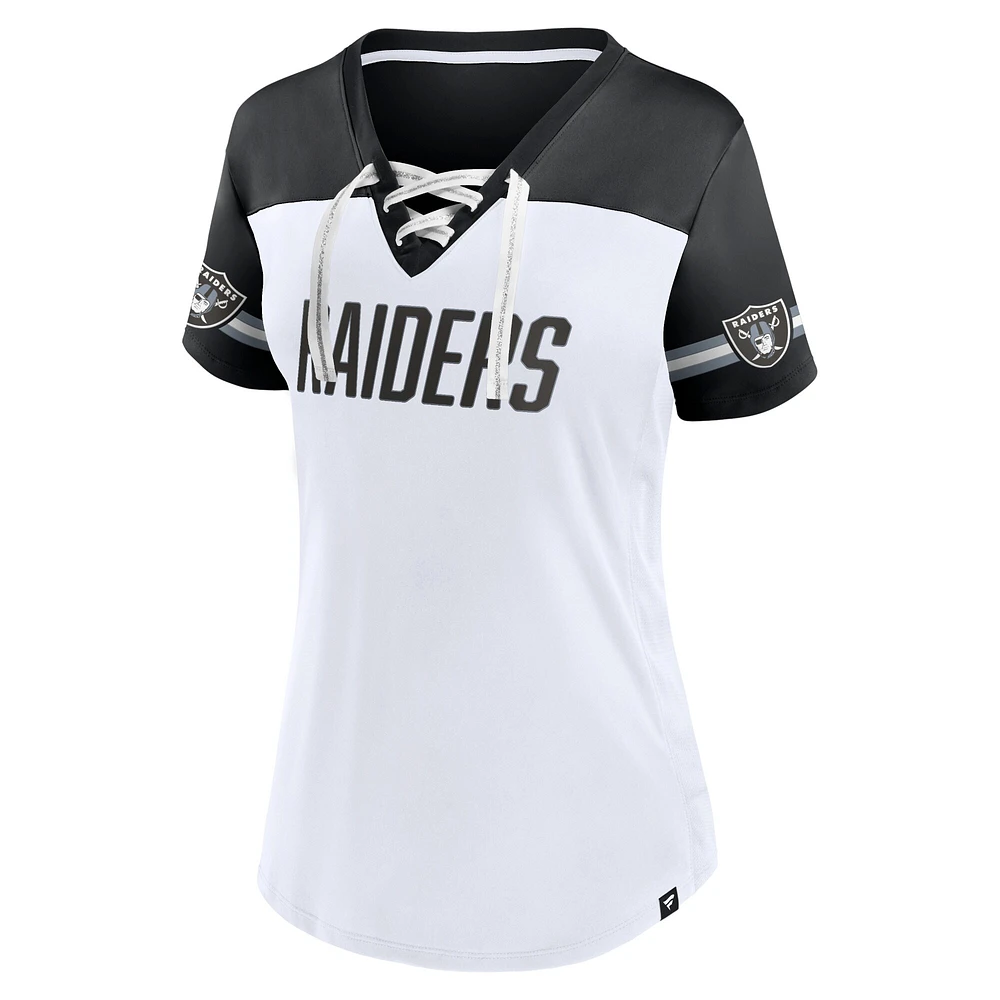 Women's Fanatics White Las Vegas Raiders Dueling Slant V-Neck Lace-Up T-Shirt