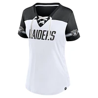 Women's Fanatics White Las Vegas Raiders Dueling Slant V-Neck Lace-Up T-Shirt