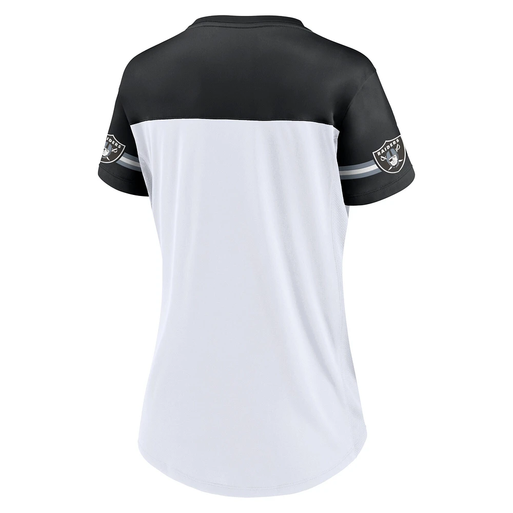 Women's Fanatics White Las Vegas Raiders Dueling Slant V-Neck Lace-Up T-Shirt