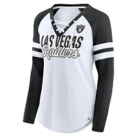 Women's Fanatics White Las Vegas Raiders Plus True to Form Lace-Up V-Neck Raglan Long Sleeve T-Shirt