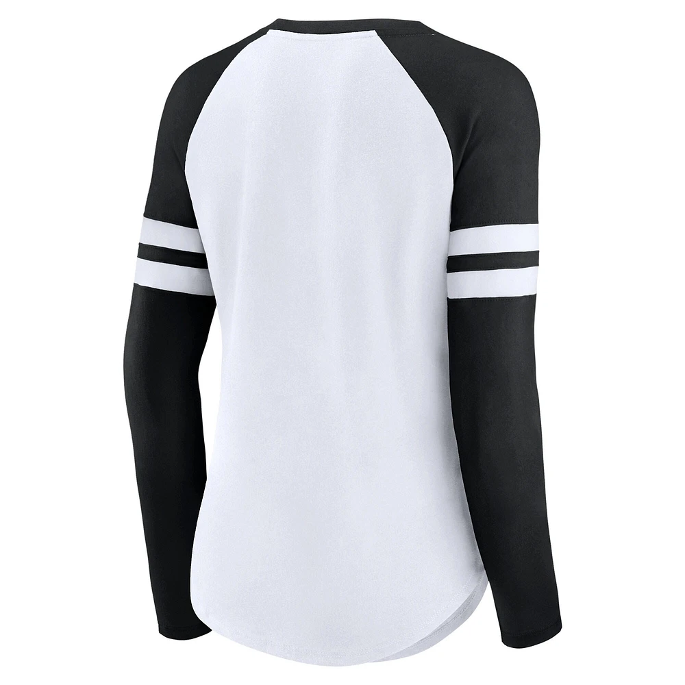 Women's Fanatics White Las Vegas Raiders Plus True to Form Lace-Up V-Neck Raglan Long Sleeve T-Shirt