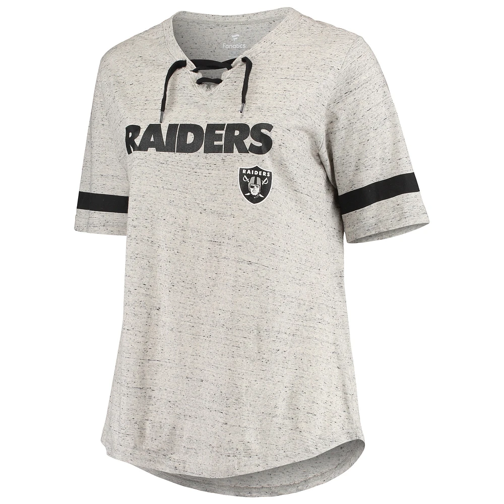 Women's Heathered Gray Las Vegas Raiders Plus Lace-Up V-Neck T-Shirt