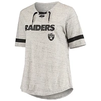 Women's Heathered Gray Las Vegas Raiders Plus Lace-Up V-Neck T-Shirt