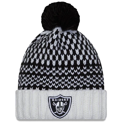Bonnet en tricot à pompon à revers NFL Crucial Catch New Era pour femme, noir/blanc