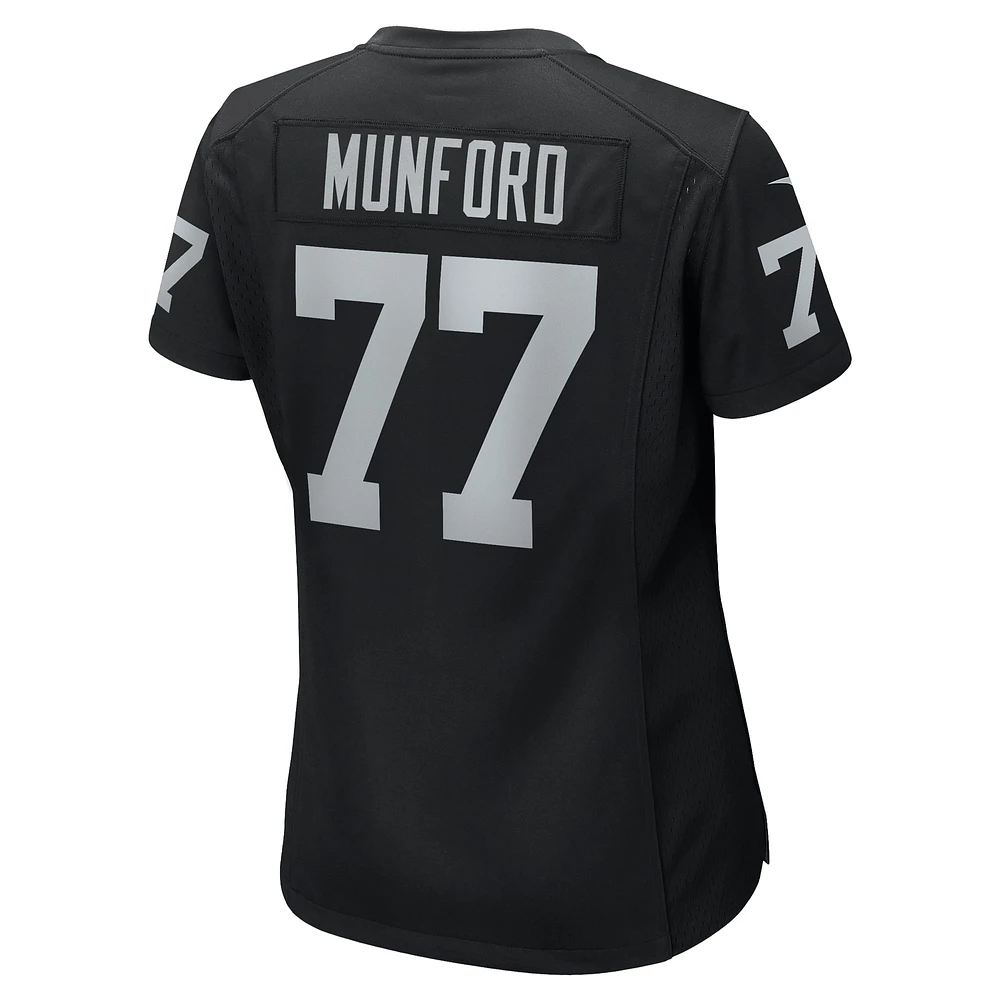 Maillot de jeu d'équipe Nike Thayer Munford Jr. noir pour femme des Las Vegas Raiders