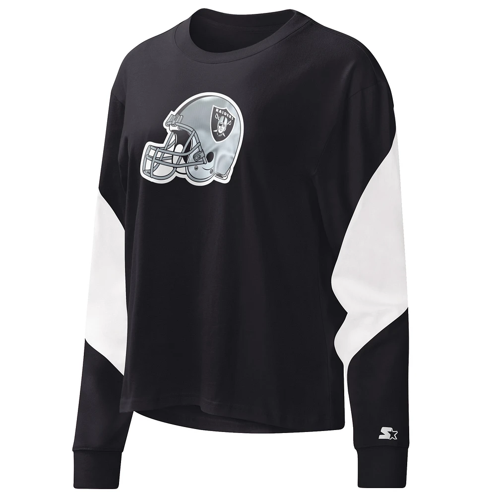 Women's Starter Black Las Vegas Raiders Insight Crop Tri-Blend Long Sleeve T-Shirt