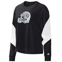 Women's Starter Black Las Vegas Raiders Insight Crop Tri-Blend Long Sleeve T-Shirt