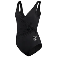 Women's Tommy Bahama Black Las Vegas Raiders Pearl Clara Wrap One-Piece Swimsuit
