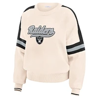 Women's WEAR by Erin Andrews  Cream Las Vegas Raiders Stripe Pullover Sweater