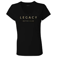 Women's Checkered Flag Black LEGACY Motor Club Team V-Neck T-Shirt