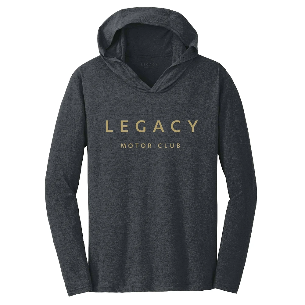 Women's Checkered Flag Heather Black LEGACY Motor Club Team Long Sleeve Hoodie T-Shirt