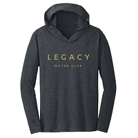 Women's Checkered Flag Heather Black LEGACY Motor Club Team Long Sleeve Hoodie T-Shirt