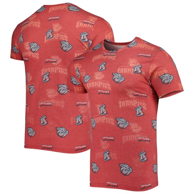 T-shirt Lehigh Valley IronPigs rouge pour homme avec imprimé intégral