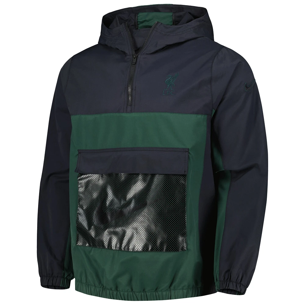 Men's Nike Green Liverpool Anorak Hoodie Quarter-Zip Jacket