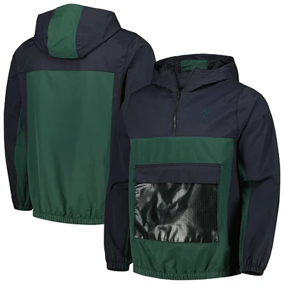 Men's Nike Green Liverpool Anorak Hoodie Quarter-Zip Jacket