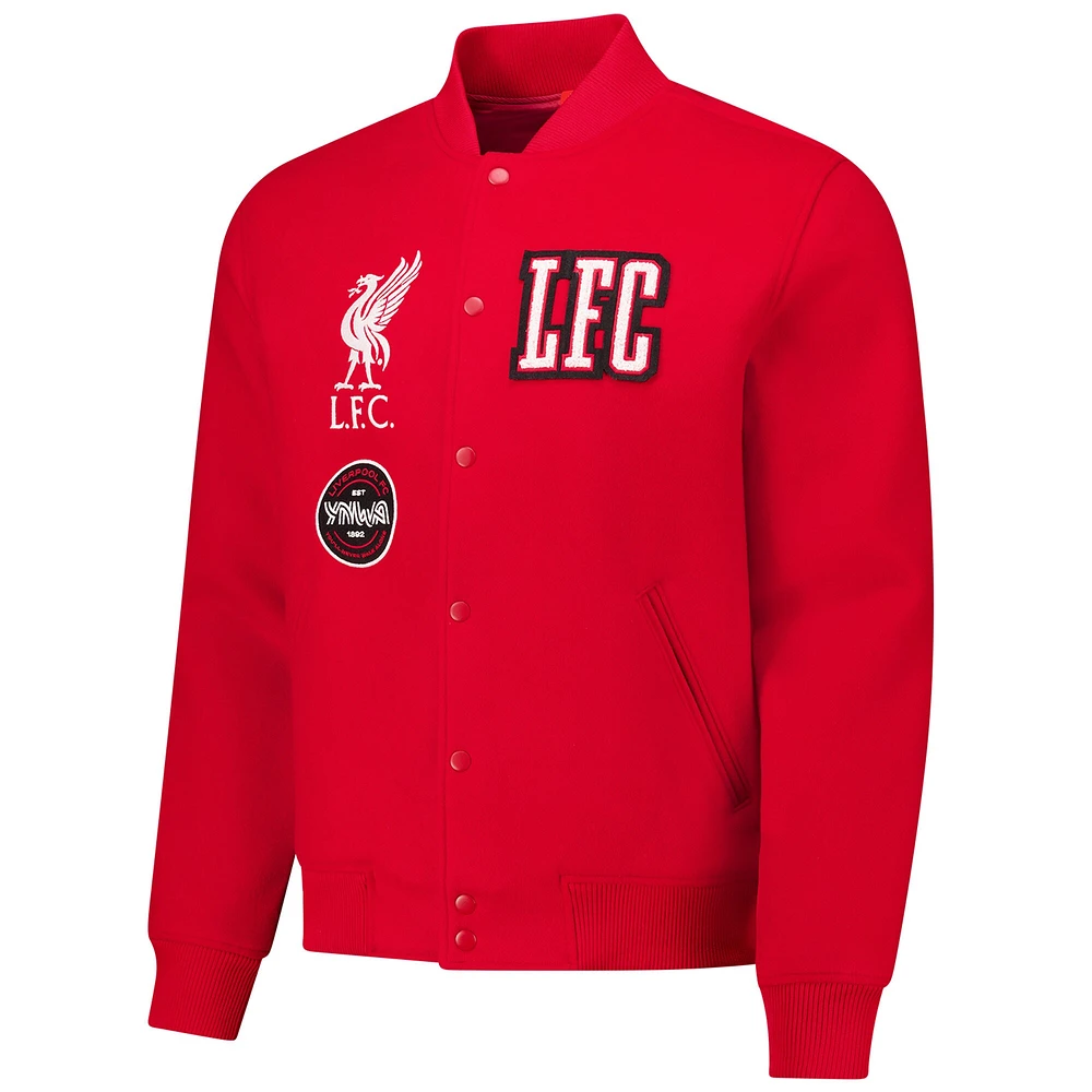 Veste universitaire rouge à boutons-pression pour supporter de Liverpool homme