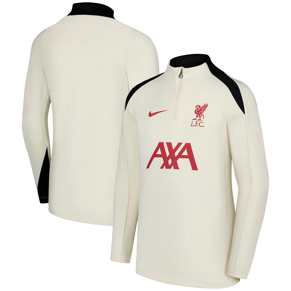 Youth Nike  Cream Liverpool 2024/25 Strike Drill Performance Quarter-Zip Pullover Top
