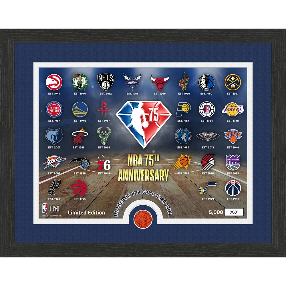 Highland Mint NBA 30,5 x 38,1 cm 75e anniversaire à collectionner – Photo encadrée avec pièce de basket-ball d'occasion