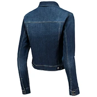 Women's Lusso Blue NBA 75th Anniversary Georgie Swarovski Crystals Denim Button-Up Jacket