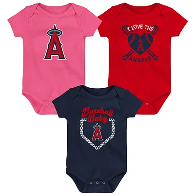 Ensemble de 3 bodys pour bébé rouge/bleu marine/rose Los Angeles Angels Baseball